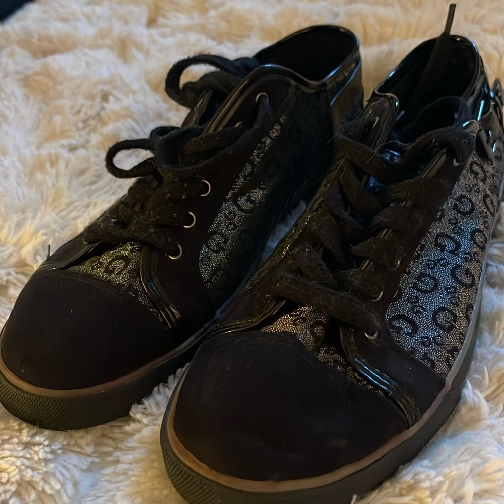 GUESS Luxe Monogram Sneakers - Black Patent & Suede - Size 8.5​